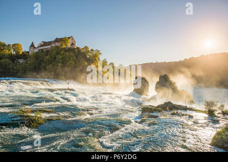 Rheinfall (Rheinfall) und Schloss Laufen, Schaffhausen, Schweiz. Stockfoto