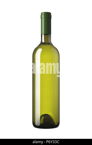 Flasche Wein, Grün auf weißem Hintergrund. Stockfoto