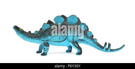 Blauer Dinosaurier Spielzeug isoliert auf weißem Stockfoto