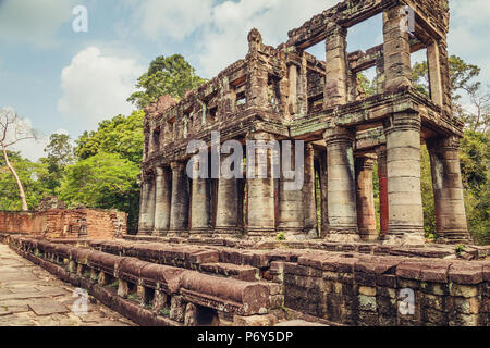 Alte und majestätischen Tempel Preah Khan. Großer Kreis von Angkor, Siem Reap, Kambodscha. Stockfoto