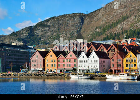 Fischerei und Handel Holz- Lager in der bryggen District, ein ehemaliger Counter der Hanse. Ein UNESCO-Weltkulturerbe, Bergen. Norwegen Stockfoto