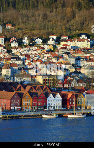 Fischerei und Handel Holz- Lager in der bryggen District, ein ehemaliger Counter der Hanse. Ein UNESCO-Weltkulturerbe, Bergen. Norwegen Stockfoto