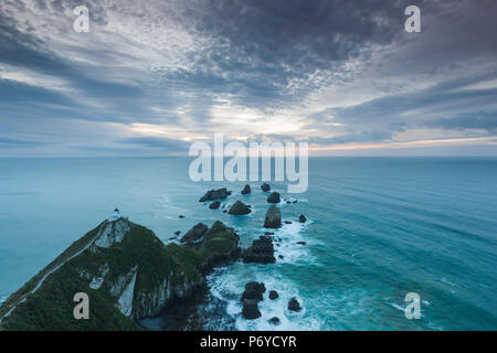 Neuseeland, Südinsel, Southland, The Catlins, Nugget Point, Nuggett Point LIghthouse, erhöhten Blick, Morgendämmerung Stockfoto