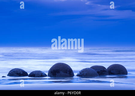 Neuseeland, Südinsel, Otago, Moeraki, Moeraki Boulders auch bekannt als Te Kaihinaki, dawn Stockfoto