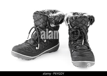 Winter's Frauen Stiefel Snowmobiles mit Pelz auf weißem Hintergrund Stockfoto