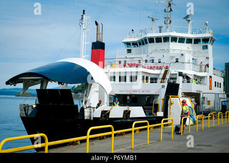 Caledonian MacBrayne Fähre MV Coruisk an Dock in Oban, Schottland, bevor Sie segeln auf der Isle of Mull, Juni 2018 in Craignure Stockfoto