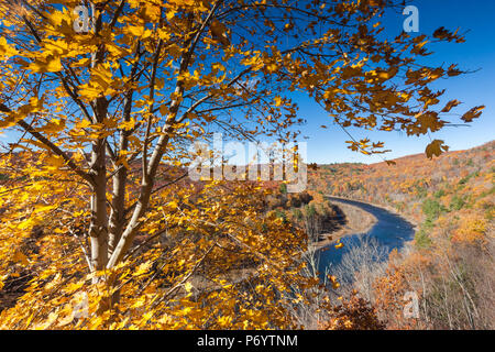 USA, Pennsylvania Pocono Mountains, Port Jervis, Erhöhte Ansicht des Delaware River, Herbst Stockfoto