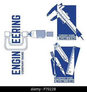 Satz von Engineering Company Logo Schablone auf den weißen Hintergrund. Vector Illustration. Engineering Symbol für Ihre Web site Design, Logo, App, UI. Stock Vektor