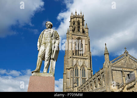 St. Botolph's Church - der Stumpf - und die Statue von Politiker Herbert Ingram, Boston, Lincolnshire, England, Großbritannien Stockfoto