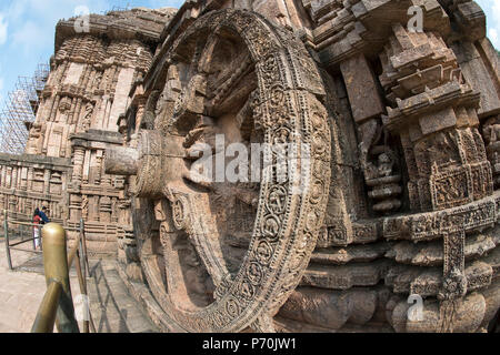 Das Bild des Rad der Wagen von Konark Sonnentempel in Odisha, Indien Stockfoto