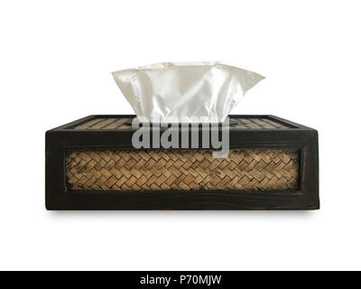 Serviette vintage Box auf weißem Hintergrund mit Freistellungspfad isoliert. Seidenpapier. Stockfoto