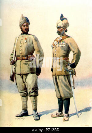 Englisch: "Frontier Force'. Nach rechts: Die naik 57th Wilde Gewehre und Subedar 53 Sikhs. Aquarell von großen AC Lovett, 1910. In "Die Armeen von Indien", 1911 veröffentlicht. 1911, 3 57 (9) & Amp; 53 Sikhs (5) Stockfoto