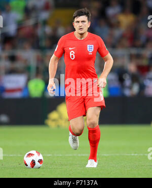 England's Harry Maguire während der FIFA WM 2018, rund 16 Gleiches an Spartak Stadium, Moskau. PRESS ASSOCIATION Foto. Bild Datum: Dienstag, Juli 3, 2018. Siehe PA-Geschichte WM England. Photo Credit: Adam Davy/PA-Kabel. Einschränkungen: Nur für den redaktionellen Gebrauch bestimmt. Keine kommerzielle Nutzung. Keine Verwendung mit inoffiziellen 3rd party Logos. Keine Manipulation von Bildern. Kein Video-Emulation Stockfoto