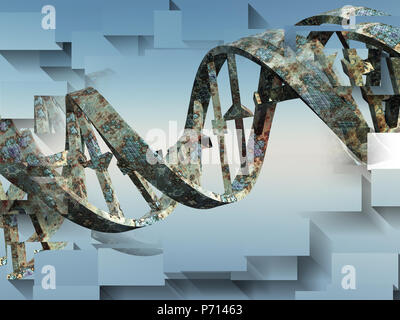 Surreale digitaler Kunst beschädigt verrostete DNA-Stränge. Stockfoto