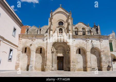 MATERA, Italien - 12. AUGUST 2017: Hl. Johannes der Täufer Kirche in Matera, Italien. Die Altstadt ist als UNESCO-Weltkulturerbe. Stockfoto