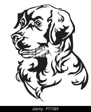 Dekorative Portrait im Profil von Hund Golden Retriever, Vektor isoliert Abbildung in schwarz auf weißem Hintergrund. Bild für Design und Tattoo. Stock Vektor