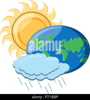 Sonne und Erde mit regnerischen cloud Symbol auf weißem Hintergrund, Vector Illustration Stock Vektor
