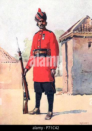 Englisch: Punjabi muslimischen Punjabis Sepoy 22 (jetzt 7.BATAILLON Regiment des Punjab, Pakistan Armee). Aquarell von großen Alfred überfüllt Lovett, 1910. In MacMunn & Lovett, Armeen von Indien, 1911 veröffentlicht. 1911 3 22 Punjabis (7 Punjab) 1910 Stockfoto