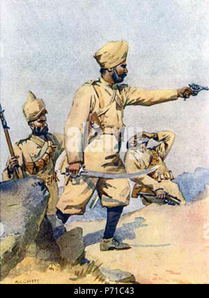 Englisch: 24 Punjabis (Jetzt 8.BATAILLON Regiment des Punjab, Pakistan Armee). Aquarell von großen Alfred überfüllt Lovett, 1910. In MacMunn & Lovett, Armeen von Indien, 1911 veröffentlicht. 1911 3 24 Punjabis, AC Lovett, 1910 Stockfoto