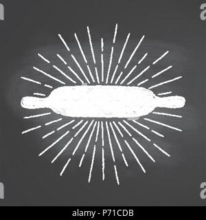 Rolling Pin Chalk silhoutte mit Vintage Sonnenstrahlen auf der Tafel. Gut für das Kochen von Logos, bades oder Plakate. Stock Vektor