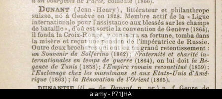 Français: Artikel sur Henry Dunant du Larousse en 7 Bände (Vers 1912) Band 3 Seite 880. 15 Januar 2013, 20:50:51 10 Henry Dunant selon Nouv Larousse (1912 ca.) Stockfoto