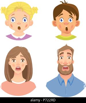 Gefühle des menschlichen Gesichts. Eingestellt von Avataren mit unterschiedlichen Emotionen. Vector Illustration Stock Vektor