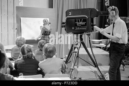 Tamvision der Bediener der Kamera Tuomo Kurikka Film eine Fernsehsendung an Frenckell's Studio in Tampere. YLE Stockfoto