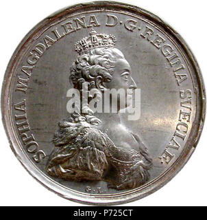 Englisch: Gedenkmünze Königin Sophia Magdalena von Schweden in der Krone der Königin. Münze 1780; Foto etwa 1996 3 Sophia Magdalena von Schweden Münze c 1785 Stockfoto