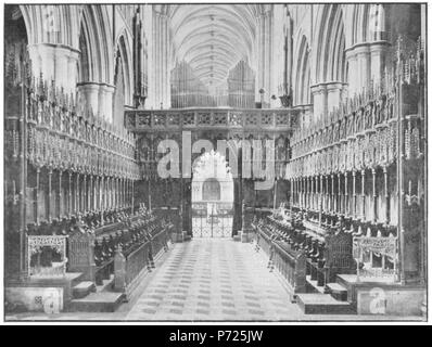 Englisch: Stände in Beverley Minster, Beverley, East Riding von Yorkshire, England. 1910 84 Holzschnitzereien in englischen Kirchen II-027 Stockfoto
