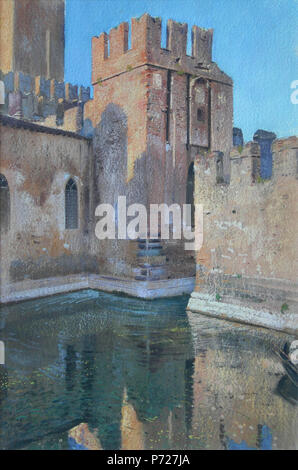 140 die Burg von Sirmione am Gardasee von Adolf Hirémy-Hirschl, Aquarell Stockfoto