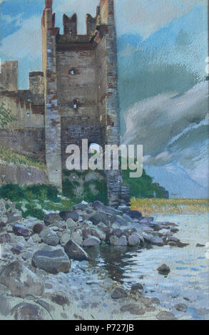 140 Burg am Gardasee von Adolf Hirémy-Hirschl, Aquarell Stockfoto