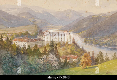 . Deutsch: Blick über Schloss Grein in die Donau N/A 126 Georg Janny - Schloss Grein, Donau Stockfoto