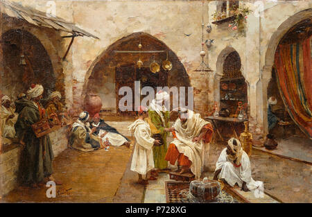 . Spanisch: el barbero del zoco Friseur im Souk. Descripción en Español. 1897 39 Enrique Simonet - el barbero del zoco - 1897 Stockfoto