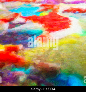 Abstrakte Digitale Ölmalerei auf Leinwand voller Textur und helle Farbe Stockfoto