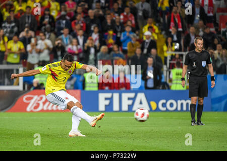 Moskau, Russland. Juli 03, 2018: Carlos Bacca von Kolumbien fehlt seine Strafe. bei Spartak Stadium während der Runde 16 Match zwischen England und Kolumbien während der WM 2018. Ulrik Pedersen/CSM Credit: Cal Sport Media/Alamy leben Nachrichten Stockfoto