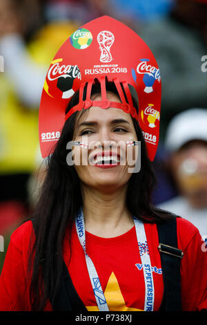 Moskau, Russland. 3. Juli 2018. Ein England Fan vor der 2018 FIFA World Cup Runde 16 Match zwischen Kolumbien und England bei Spartak Stadium am 3. Juli 2018 in Moskau, Russland. Credit: PHC Images/Alamy leben Nachrichten Stockfoto