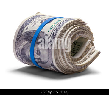 Fat Hundert Dollar Geld Roll isoliert auf Weiss. Stockfoto