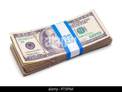 Stapel von einem Hundert-euro-Scheine isoliert auf einem weißen Hintergrund. Stockfoto