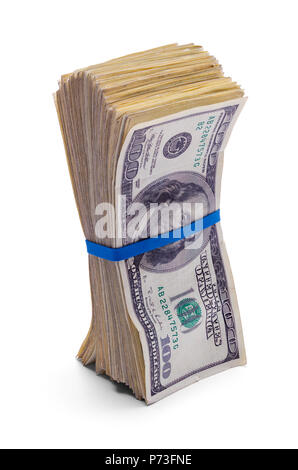 Stapel von einem Hundert-euro-Scheine Aufrecht isoliert auf einem weißen Hintergrund. Stockfoto
