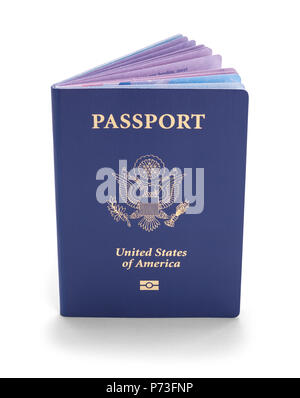 Blau Vereinigte Staaten von Amerika Reisepass isoliert auf einem weißen Hintergrund. Stockfoto
