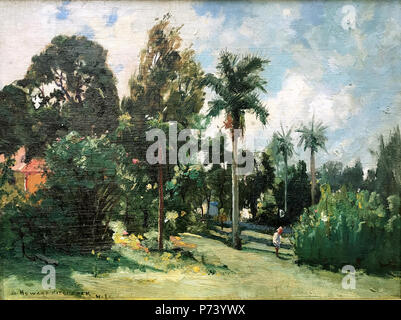 Englisch: Werft in nuuanu von David Howard Hitchcock, ca. 1909-10, Öl auf der frühen schwarzen Künstler, 12 x 16 in. Dies ist D. Howard Hitchcocks home Über Judd St. in der Nähe von nuuanu Str. in Honolulu, Hawaii, mit Helen Hitchcock, (seine Tochter) beim Spielen im Hof. ca. 1909-10 20 Yard in nuuanu von David Howard Hitchcock, c 1909-10 Stockfoto