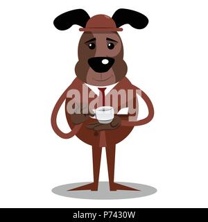 Cartoon illustriert business Hund halten einer Tasse Kaffee. Stock Vektor