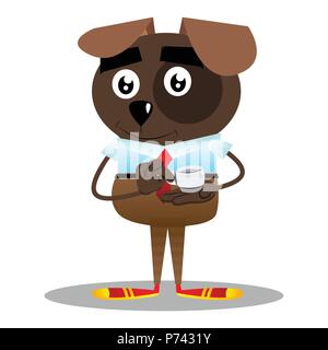 Cartoon illustriert business Hund halten einer Tasse Kaffee. Stock Vektor