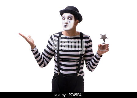 Mime mit Star Award auf weißem Hintergrund Stockfoto