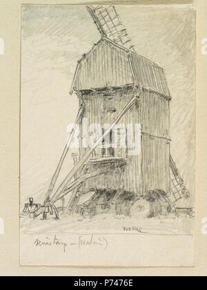 46 Skåne, Bara och Torna hd., Knästorp. Väderkvarn. Teckning av Ferdinand Boberg - Nordiska Museet-NMA. 0088374 Stockfoto