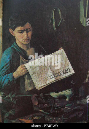 3 1925. - Сапожник комсомолец читающий газету Stockfoto