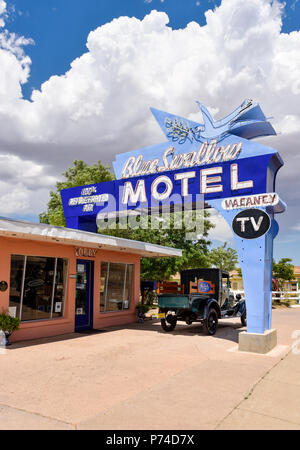 Die Blaue Schwalbe Motel außen in Santa Fe, New Mexico Stockfoto