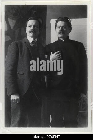 Axel Gallén und Maxim Gorki in gallén's Studio Pirtti in Helsinki Ca. 1905 Stockfoto