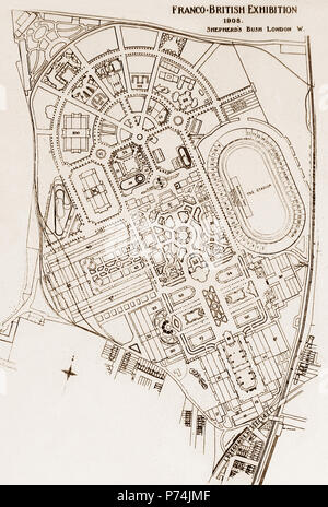 Plan der französisch-britischen Ausstellung in der Weißen Stadt, London, 1908 Stockfoto