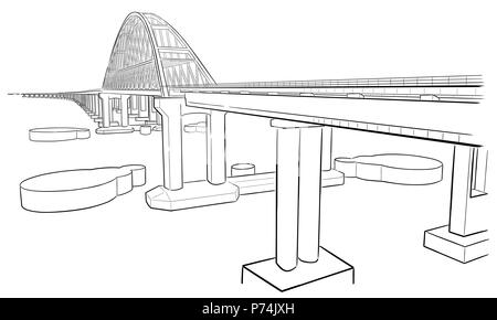 Handskizze Vector Illustration der Krim Brücke Archen und Straße Stock Vektor